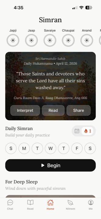 Simran home screen