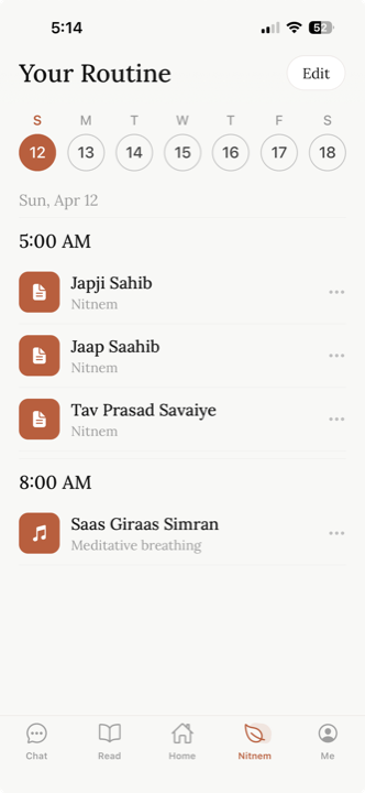 Simran routine screen